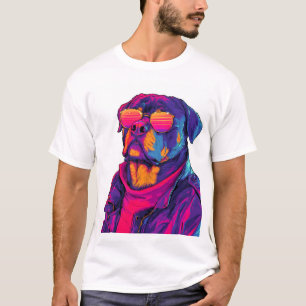 Retro Rottweiler � 80s Neon Vibe Hond T-shirt