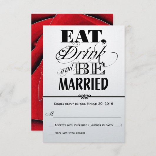 Retro Rouge-Noir-Blanc Manger Boire Marié RSVP (Devant / Derrière)