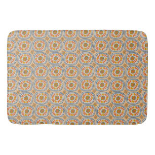 Retro Round Tegels Mexico Daisy Pattern Blue Oranj Badmat