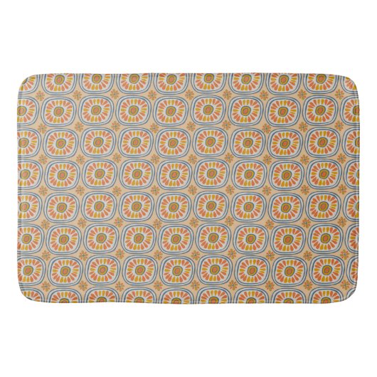 Retro Round Tegels Mexico Daisy Pattern Blue Oranj Badmat (Voorkant)