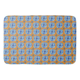 Retro Round Tegels Mexico Daisy Pattern Blue Oranj Badmat