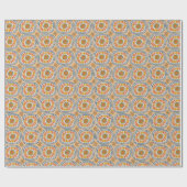 Retro Round Tegels Mexico Daisy Pattern Oranje BLu Cadeaupapier (Vlak)