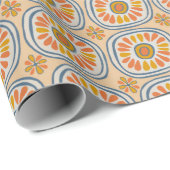 Retro Round Tegels Mexico Daisy Pattern Oranje BLu Cadeaupapier (Rol Hoek)