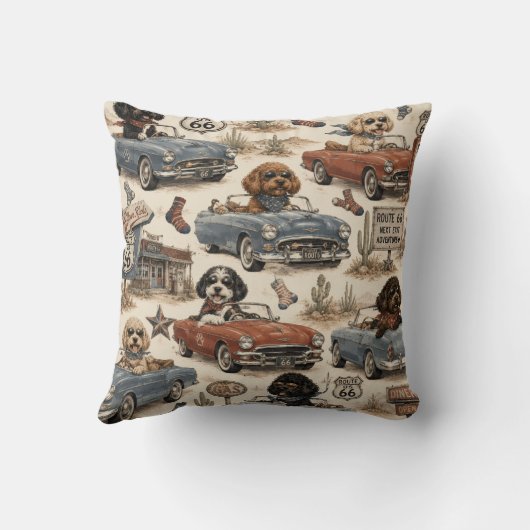 Retro Route 66 Cockapoo Worpillow Kussen (Achterkant)