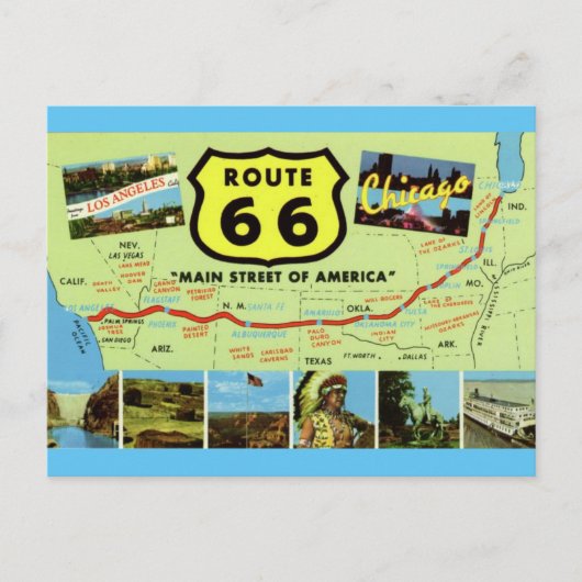  Retro Route 66 de Briefkaart van de Kaart (Voorkant)