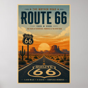 Retro Route 66 Eeuwfeest Desert Art Poster