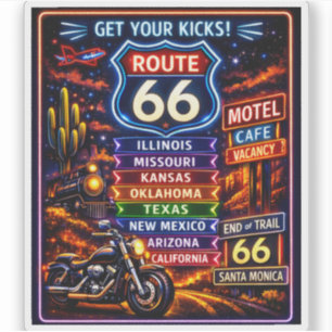 Retro Route 66 Neon Highway Reiziger Souvenir Sticker