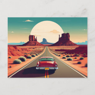 Retro Route 66 Vintage Car Desert Travel Briefkaart