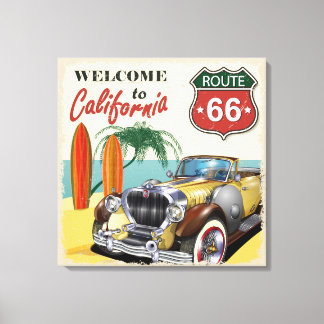Retro Route 66 "Welkom in Californië" poster, Canvas Afdruk