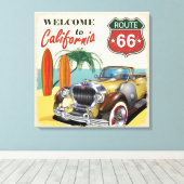 Retro Route 66 "Welkom in Californië" poster, Canvas Afdruk (Insitu (Houten vloer))