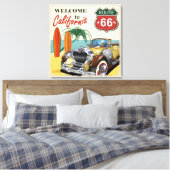 Retro Route 66 "Welkom in Californië" poster, Canvas Afdruk (Insitu (Slaapkamer))