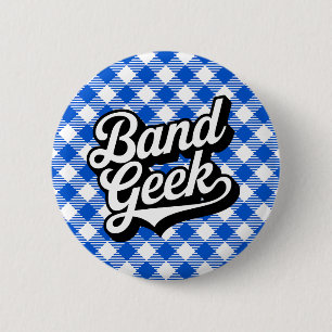 Retro Royal Blauw Marching Band Gek Gingham Ronde Button 5,7 Cm