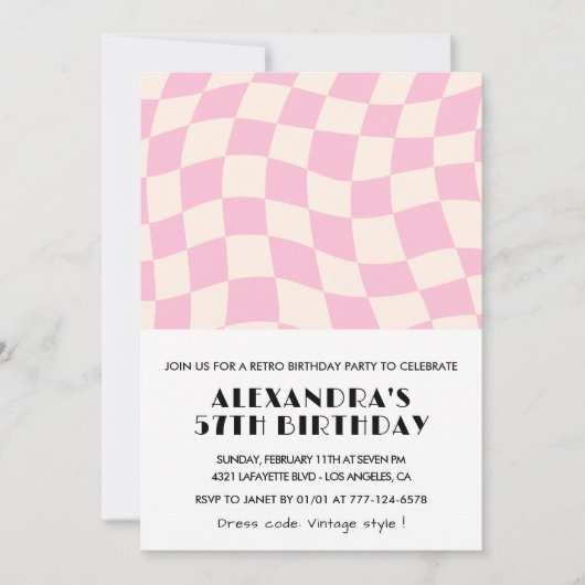 Retro  Roze 57e geruite verjaardag Kaart (Voorkant)