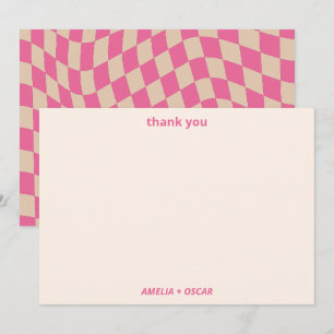Retro Roze Abstract Schaakbord Baby Shower Bedankkaart