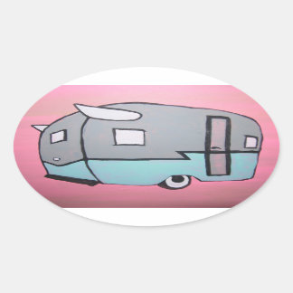 Retro Roze Airstream Trailer Ovale Sticker