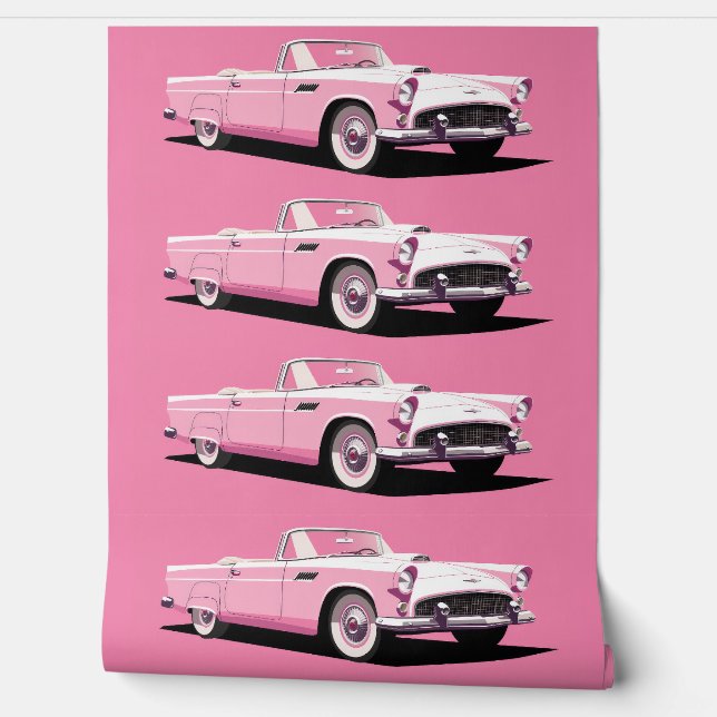 Retro Roze Auto Behang (Afrollen)