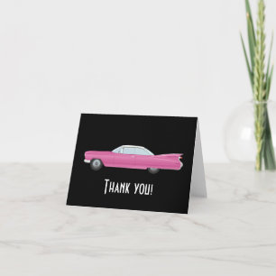 Retro  Roze Auto Dank u Bedankkaart