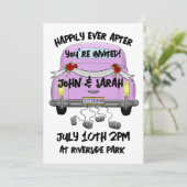 RETRO ROZE AUTO NET GETROUWD BRUILOFT UITNODIGINGE KAART (Staand voorkant)