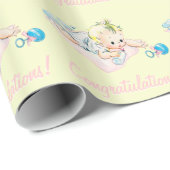Retro Roze Baby shower inpakpapier (Rol Hoek)