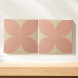 Retro Roze & Beige Bloemblaadje Mid Century Modern Tegeltje