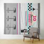 Retro Roze & Blauw Checkerboard Diner Achtergrond Wandkleed (In Situ (horizontaal))