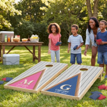 Retro Roze & Blauw Familie Monogram Cornhole Set