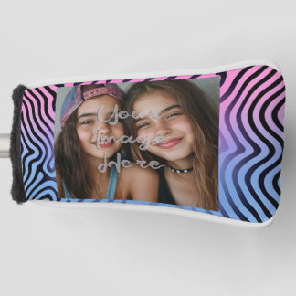 Retro Roze Blauw Gradient Zebra Stripe Foto Lijst Golfheadcover