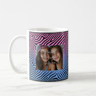 Retro Roze Blauw Gradient Zebra Stripe Foto Lijst Koffiemok
