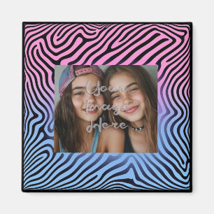 Retro roze blauwe verloop zebra streep fotolijst magneet