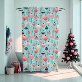 Retro Roze & Blauwgroen Kerst Douchegordijn