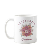 Retro Roze Bloem Aangepaste Naam Bruidsmeisje Mok