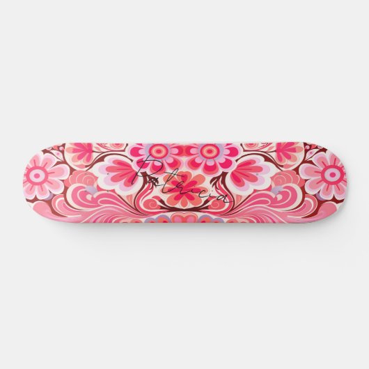 Retro Roze Bloem Waterverf Girly Skateboard (Horizontaal)