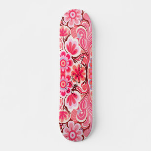 Retro Roze Bloem Waterverf Girly Skateboard