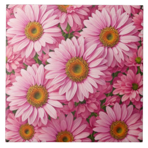Retro roze bloemen daisy patroon tegeltje