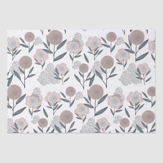 Retro roze bloemen en Abstract zwart puntenpatroon Tissuepapier (Voorkant)
