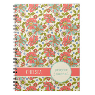 Retro Roze Bloemen Gepersonaliseerd Gebedsjournaal Notitieboek