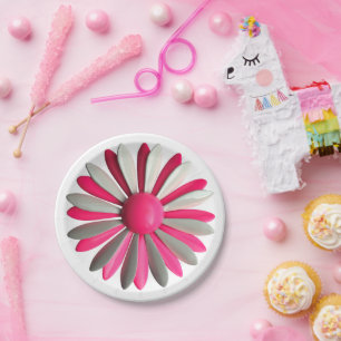 Retro Roze Bloemspeld Bloemen Lente Tuin Party Papieren Bordje