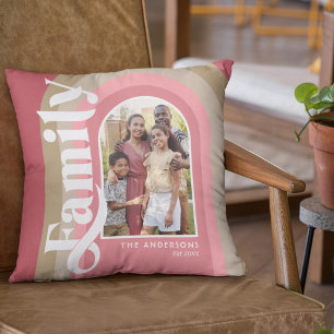 Retro Roze Boog Familie Naam Kussen
