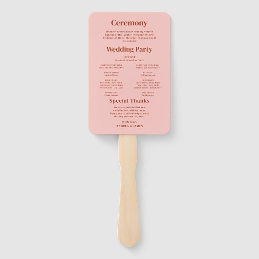 Retro roze bruiloft programma handwaaier (Achterkant)