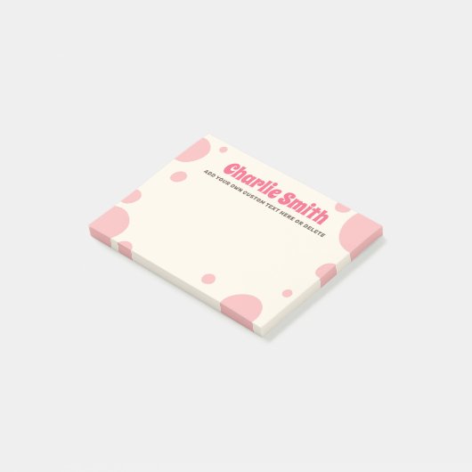 Retro roze bubblegum aangepaste naam post-it® notes (Schuin)