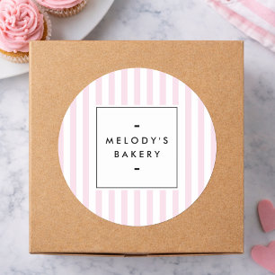 Retro Roze Candidastrepen Bakkerij Ronde Sticker