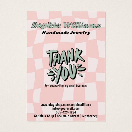 Retro Roze Checker Ketting & Oorbel Display Kaart (Achterkant)