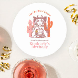 Retro Roze Cowgirl Disco Ball Verjaardagsfeestje Ronde Kartonnen Onderzetter