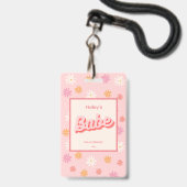 Retro Roze Daisy Bachelorette Party VIP-pas Badge (Front with Lanyard)