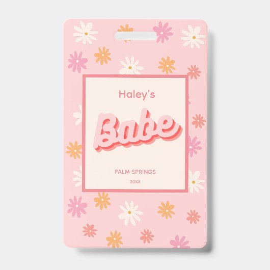 Retro Roze Daisy Bachelorette Party VIP-pas Badge (Front)