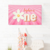 Retro Roze Daisy Eerste Verjaardag Banner | Boho F (Insitu)