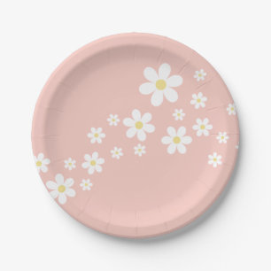 Retro Roze Daisy Verjaardag Papieren Bordje
