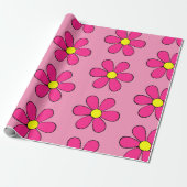 Retro Roze Daisy Wrapping Papier (Uitgerold)