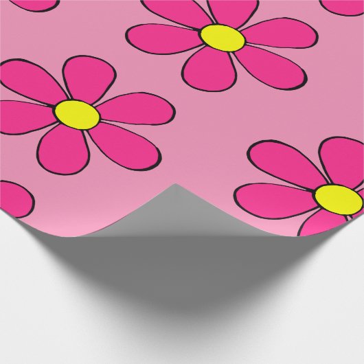Retro Roze Daisy Wrapping Papier (Hoek)