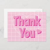 Retro Roze Dank Je  Briefkaart (Voorkant / Achterkant)